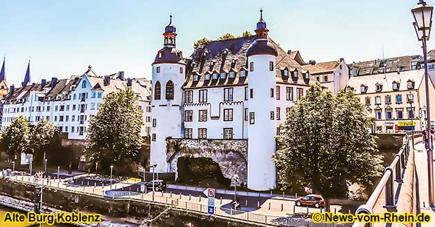 The Old Castle in Koblenz on the Rhine River is located near the Balduin Bridge and the Peter-Altmeier-Ufer on the Moselle.