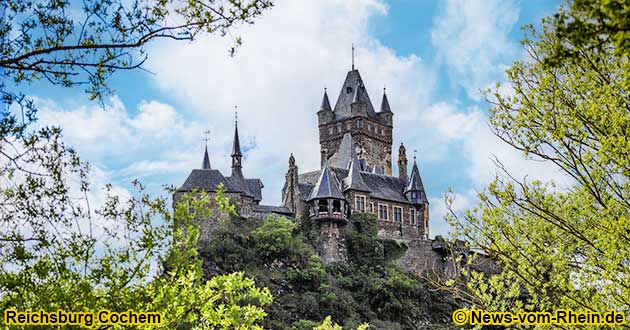 The Reichsburg Cochem is the landmark of the city of Cochem and is located southwest of Koblenz on the river Rhine.